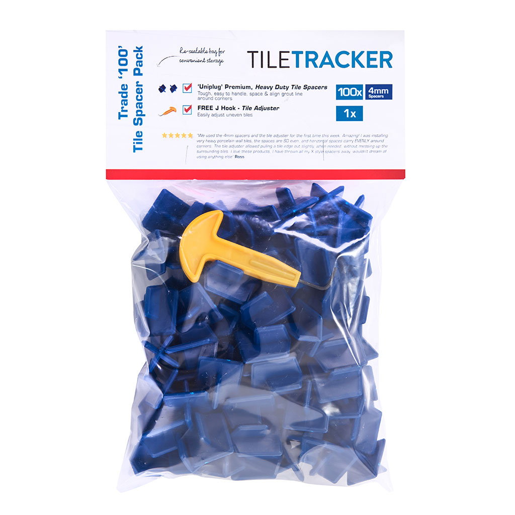 TileTracker UNIPLUG Pro Spacer TM 4mm Blue 100 Bag and FREE J-HOOK.